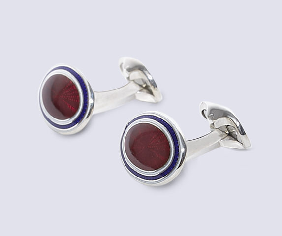 Burgundy Enamel Oval With White And Navy Outer Rings