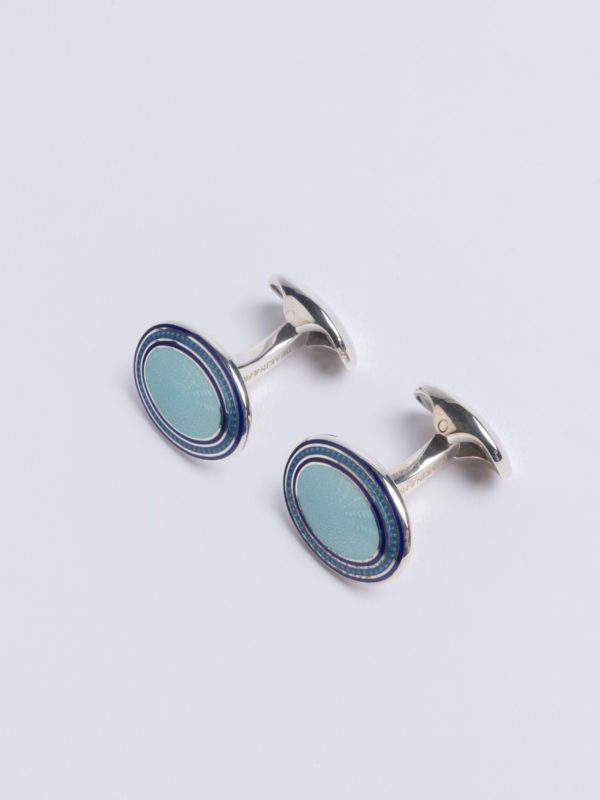 Cuff Pale Aquamarine Enamel Oval With Navy And Silver Surround Jh