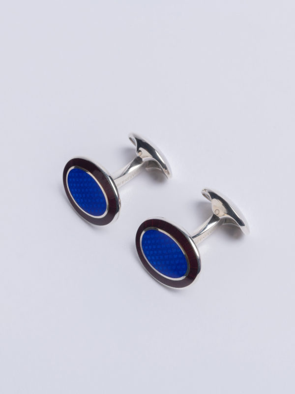 Cuff Royal Blue Oval Centre And Burgundy Enamel Outer Ring Jh