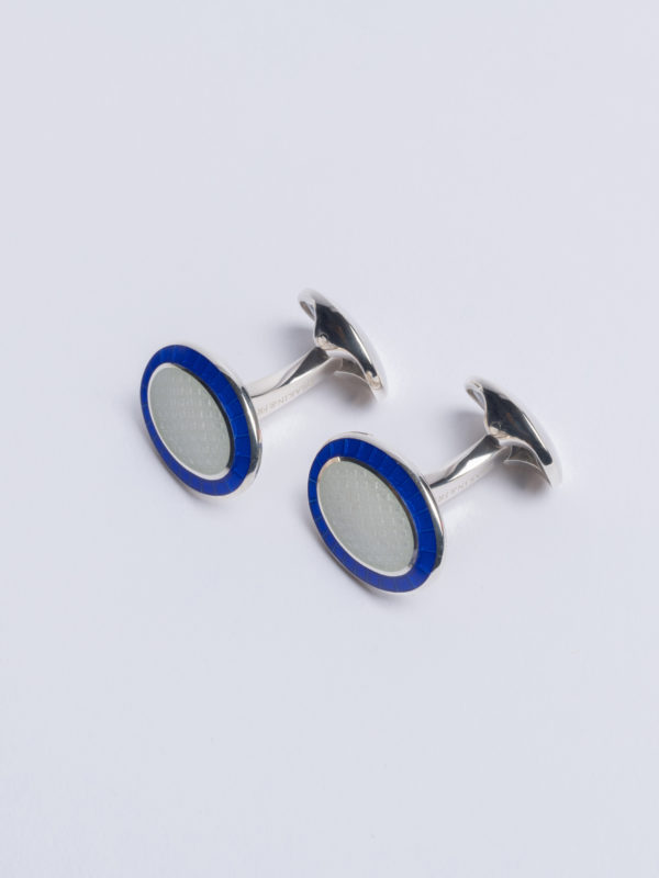 Cuff White Enamel Oval With Royal Blue Surround Jh