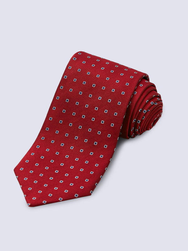 Tie Dotted Square Navy And White On Red Lr