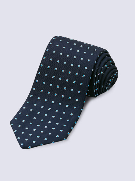 Tie Dotted Square Pale Blue And White On Navy Lr