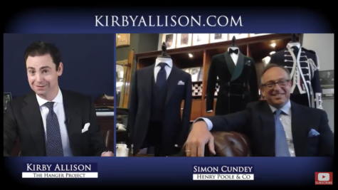 The perfect Zoom presentation: Simon Cundey’s carefully chosen background and bespoke suit both reflect his status as one of Savile Row’s master tailors and add authority to what he’s talking about.