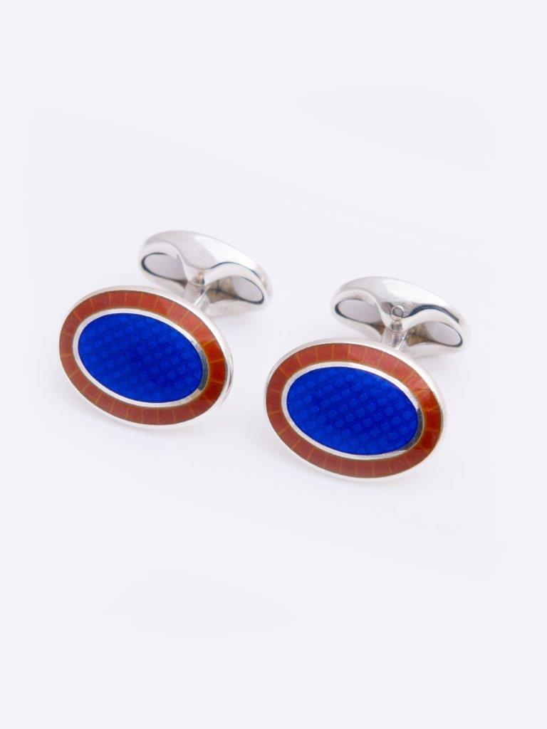 Royal blue burnt orange oval cufflinks - Henry Poole Savile Row