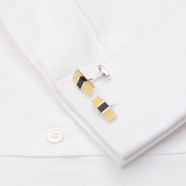 Cufflinks Amber And Onyx Oblong
