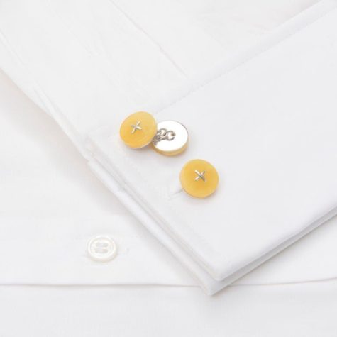 Cufflinks Cream Amber Chain Linked Silver Cross Stitch