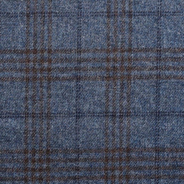 Mid-Blue Tweed with Chocolate & Navy Windowpane - Henry Poole Savile Row