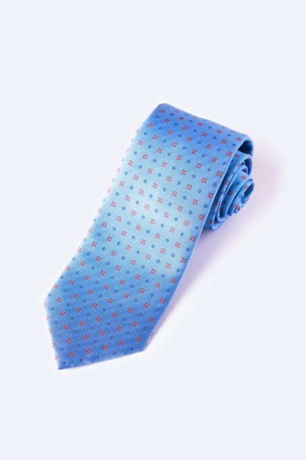 Blue And Red Spotted Square Design On Pale Blue Tie