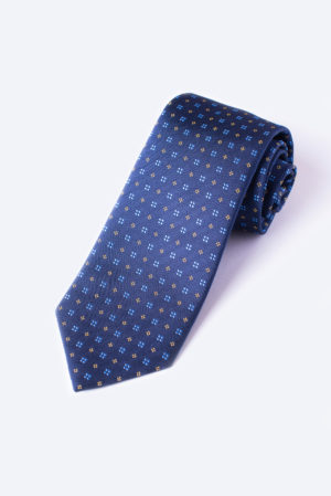 Blue And Yellow Spotted Square Design On Navy Tie