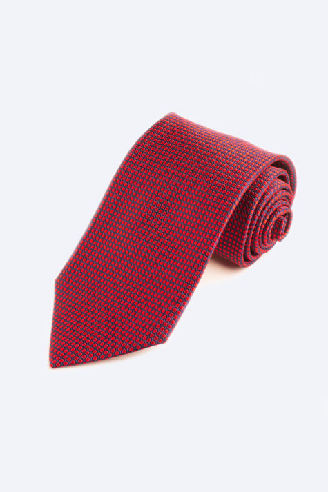Red on navy dot tie