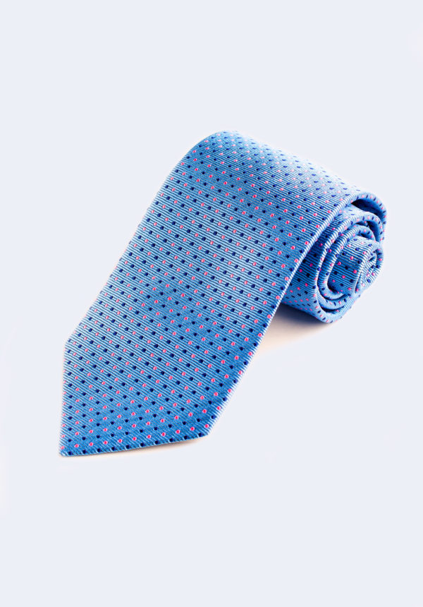 Blue and pink dots on light blue tie