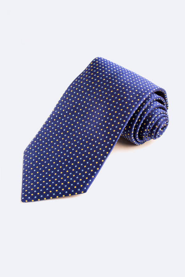 Light blue and yellow dots on blue tie
