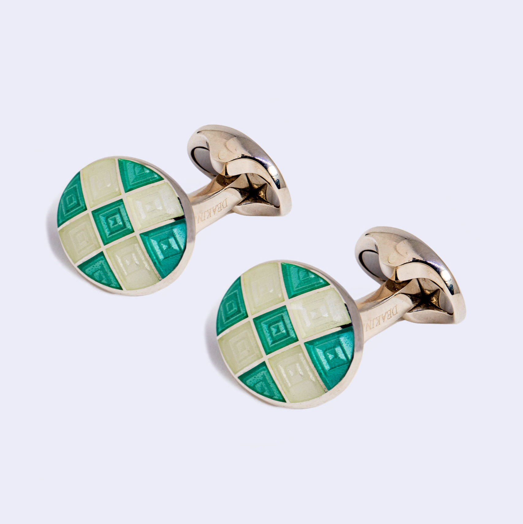 Sterling silver plain green and clear enamel cufflinks