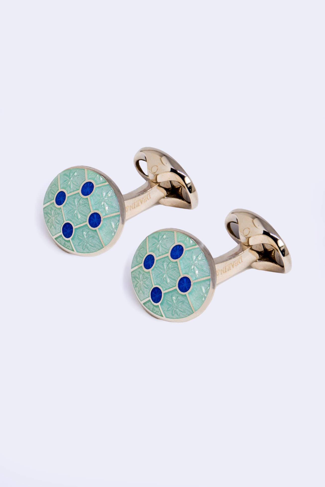 Sterling silver pale blue enamel cufflinks with blue enamel dot design ...