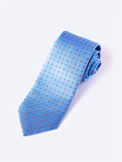 Blue And Red Spotted Square Design On Pale Blue Tie
